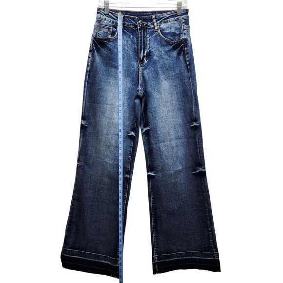 Wide-Leg Distressed Womens Denim Jeans By Roswear Size M - Picture 4 of 9